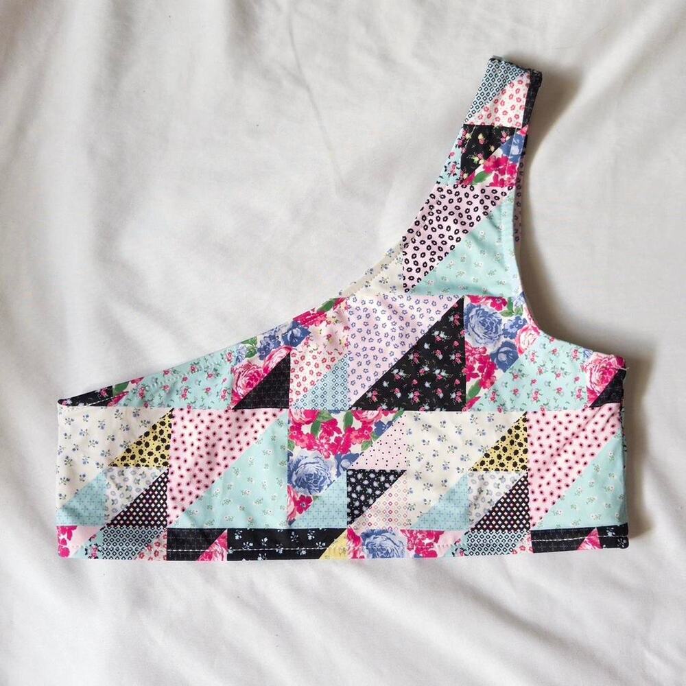 :･ﾟ✧ Patchwork One-Shoulder Bikini Top | Frankies Bikinis ✧･ﾟ: